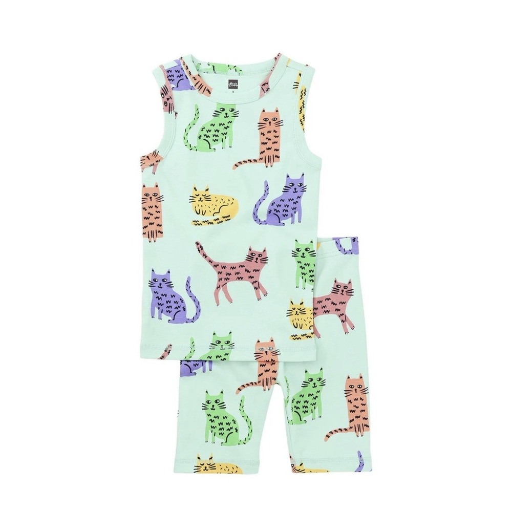 NEW! Tea Collection Summer Nights Tank Pajama Set Colorful Cats SZ 12-18 M
